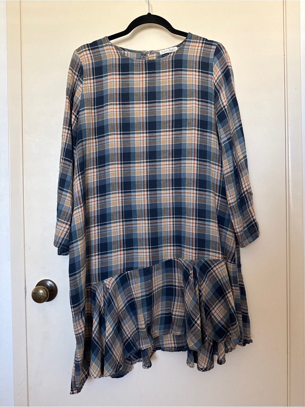 Free People X Cp Shades Drop It Low Plaid Tunic Dress Indigo Combo Size M